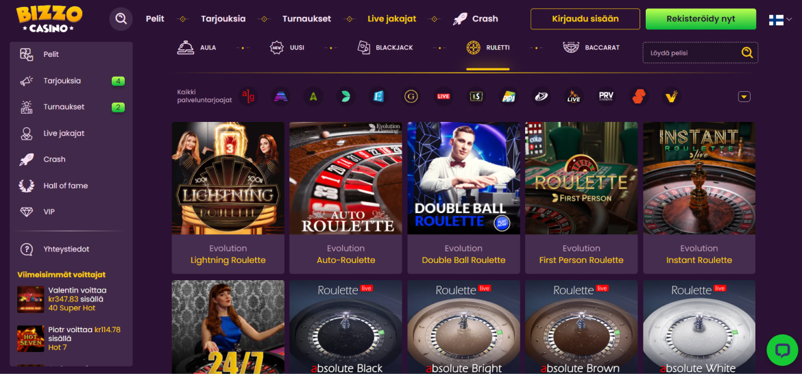 Bizzo Casino Pelivalikoima